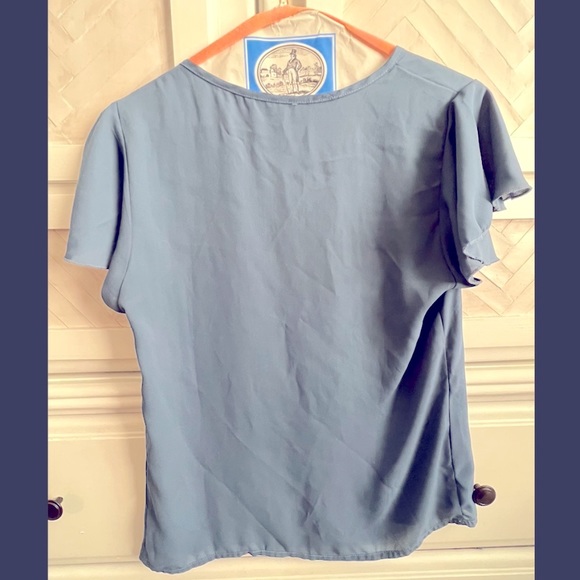 Blue V neck with Pearl Detail and Frilly Short Sleeves - Picture 2 of 2